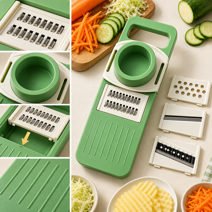 Multi-Function Vegetable Grater with Interchangeable Blades and Hand Guard for Slicing, Shredding and Everyday Food Prep