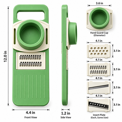 Multi-Function Vegetable Grater with Interchangeable Blades and Hand Guard for Slicing, Shredding and Everyday Food Prep