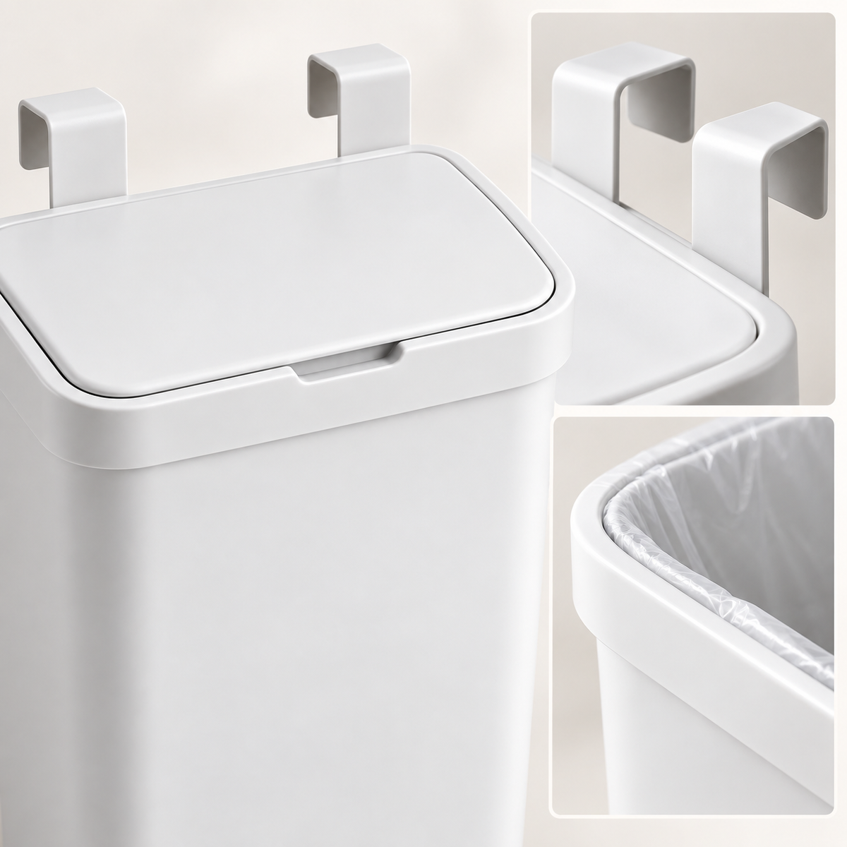 10 L Hanging Kitchen Waste Bin with Flip Lid and Cabinet Door Hooks for Countertop Cleanup and Household Storage