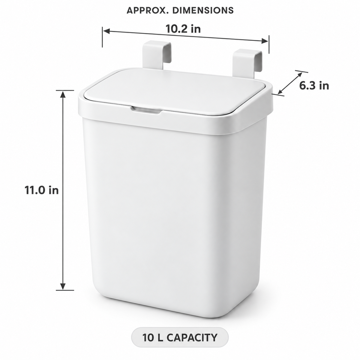 10 L Hanging Kitchen Waste Bin with Flip Lid and Cabinet Door Hooks for Countertop Cleanup and Household Storage