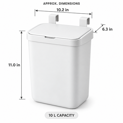 10 L Hanging Kitchen Waste Bin with Flip Lid and Cabinet Door Hooks for Countertop Cleanup and Household Storage