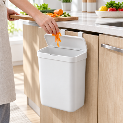 10 L Hanging Kitchen Waste Bin with Flip Lid and Cabinet Door Hooks for Countertop Cleanup and Household Storage
